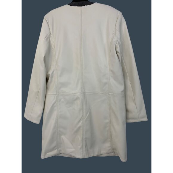 Calvin Klein Womens Alabaster Faux Leather Coat M Button Long Sleeve Lined $160 - Picture 4 of 8